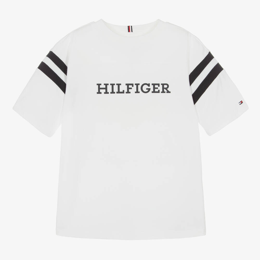 Tommy Hilfiger - تيشيرت تينز ولادي قطن لون أبيض | Childrensalon