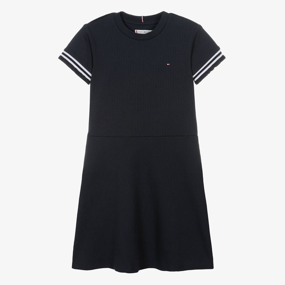 Tommy Hilfiger - Teen Girls Blue Cotton Rib Jersey Dress | Childrensalon