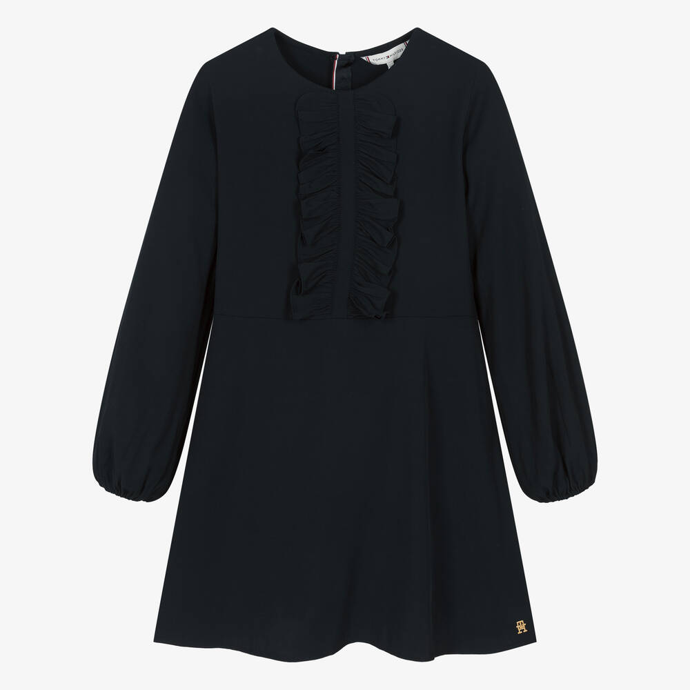 Tommy Hilfiger - Robe bleue en viscose à volants ado | Childrensalon