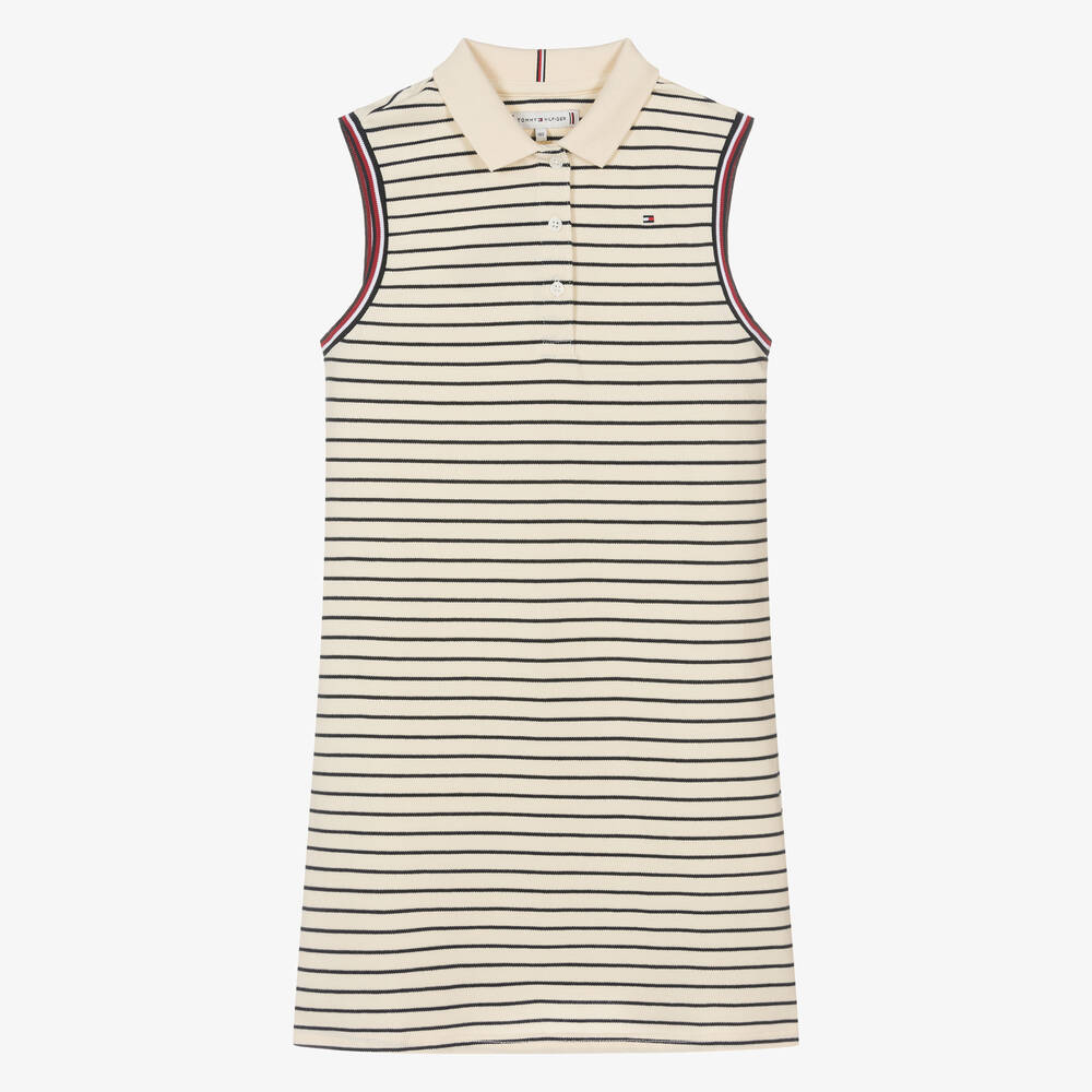 Tommy Hilfiger - Teen Girls Ivory Striped Cotton Polo Dress | Childrensalon