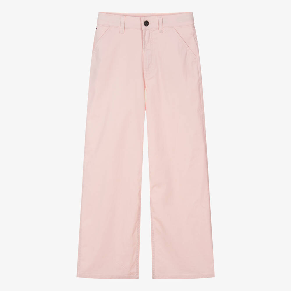 Tommy Hilfiger - Teen Girls Pink Cotton Wide Leg Chino Trousers | Childrensalon