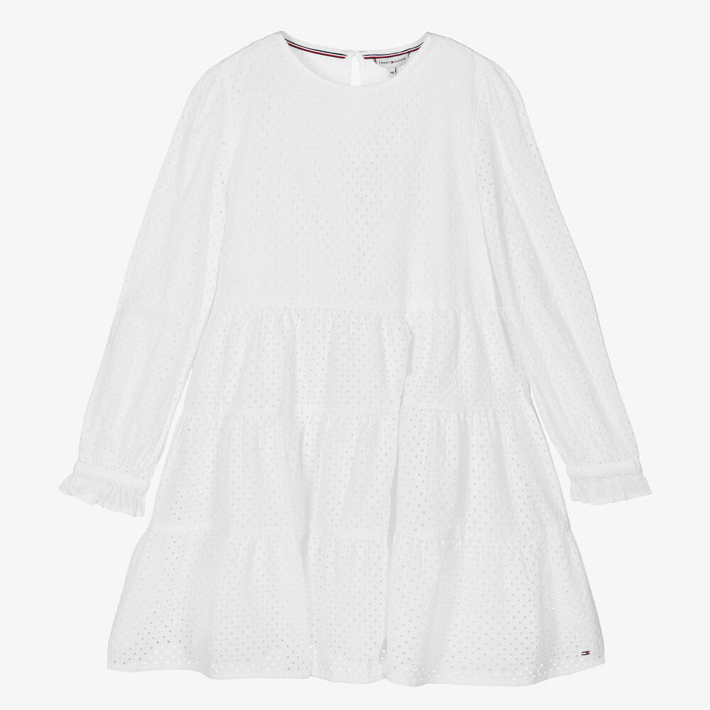 Tommy Hilfiger - Robe blanche brodée en coton ado fille | Childrensalon