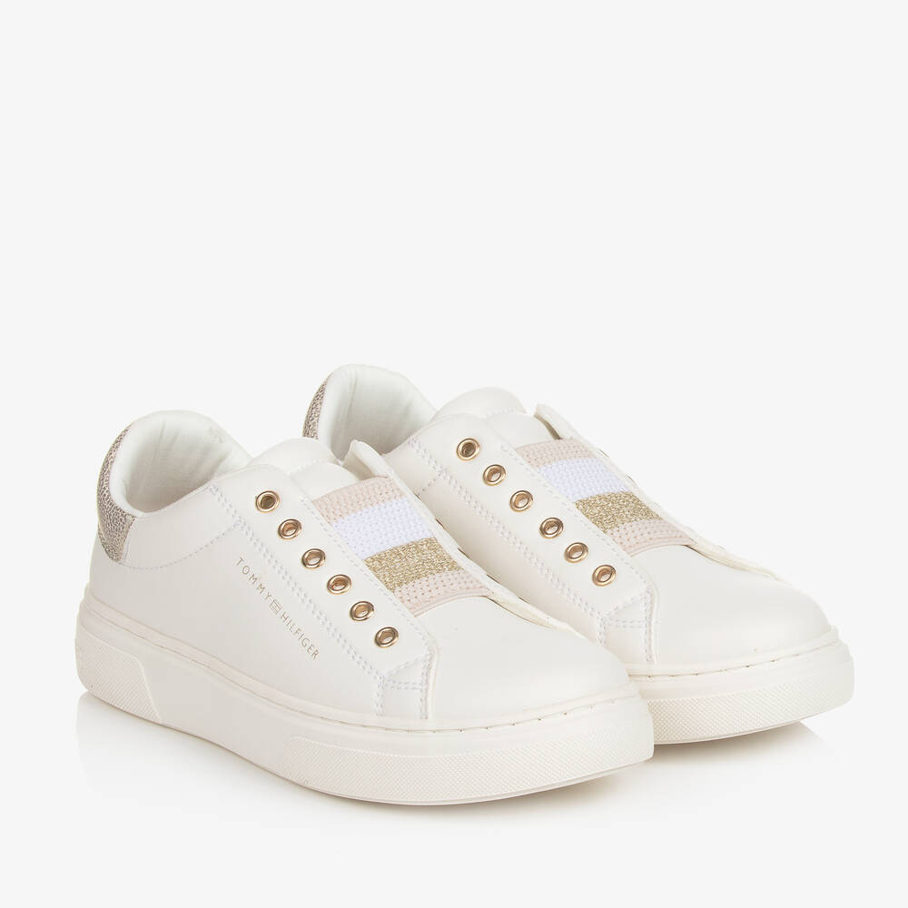 Tommy Hilfiger - Baskets simili cuir blanc et doré ado | Childrensalon