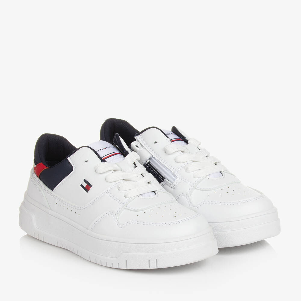 Tommy Hilfiger - Teen White Faux Leather Flag Trainers | Childrensalon