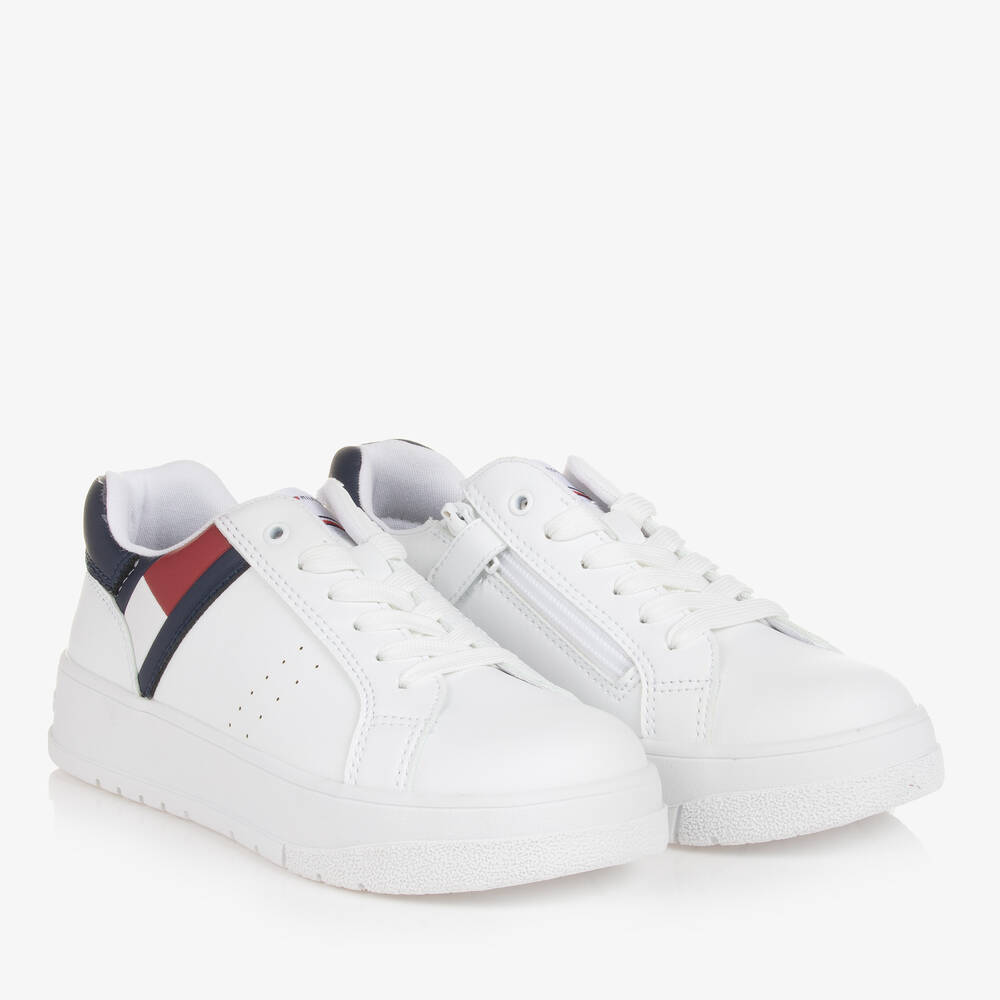 Tommy Hilfiger - Teen White Faux Leather Flag Trainers | Childrensalon