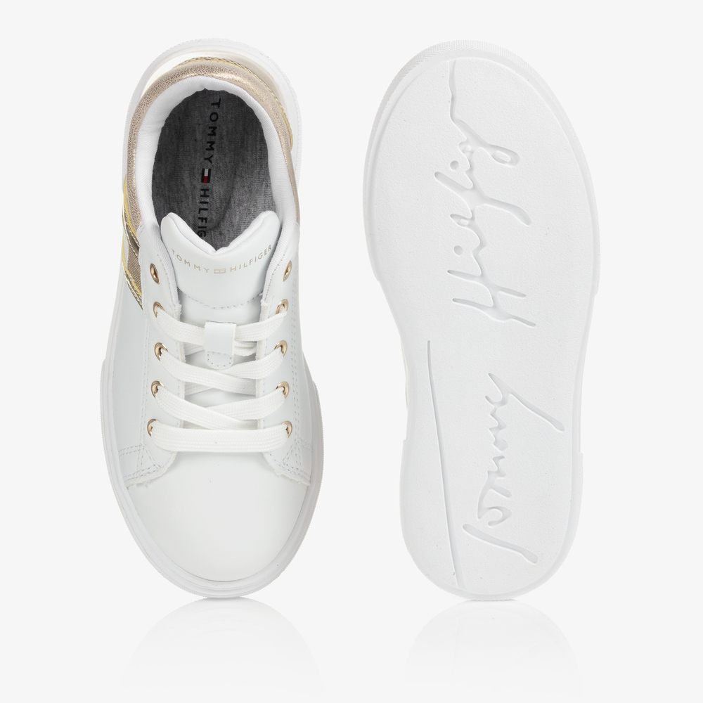 Tommy Hilfiger - Teen White & Gold Trainers | Childrensalon Outlet