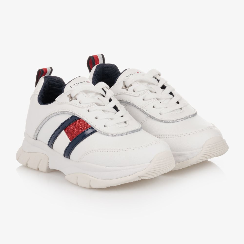 Tommy Hilfiger - White Flag Glitter Trainers | Childrensalon Outlet