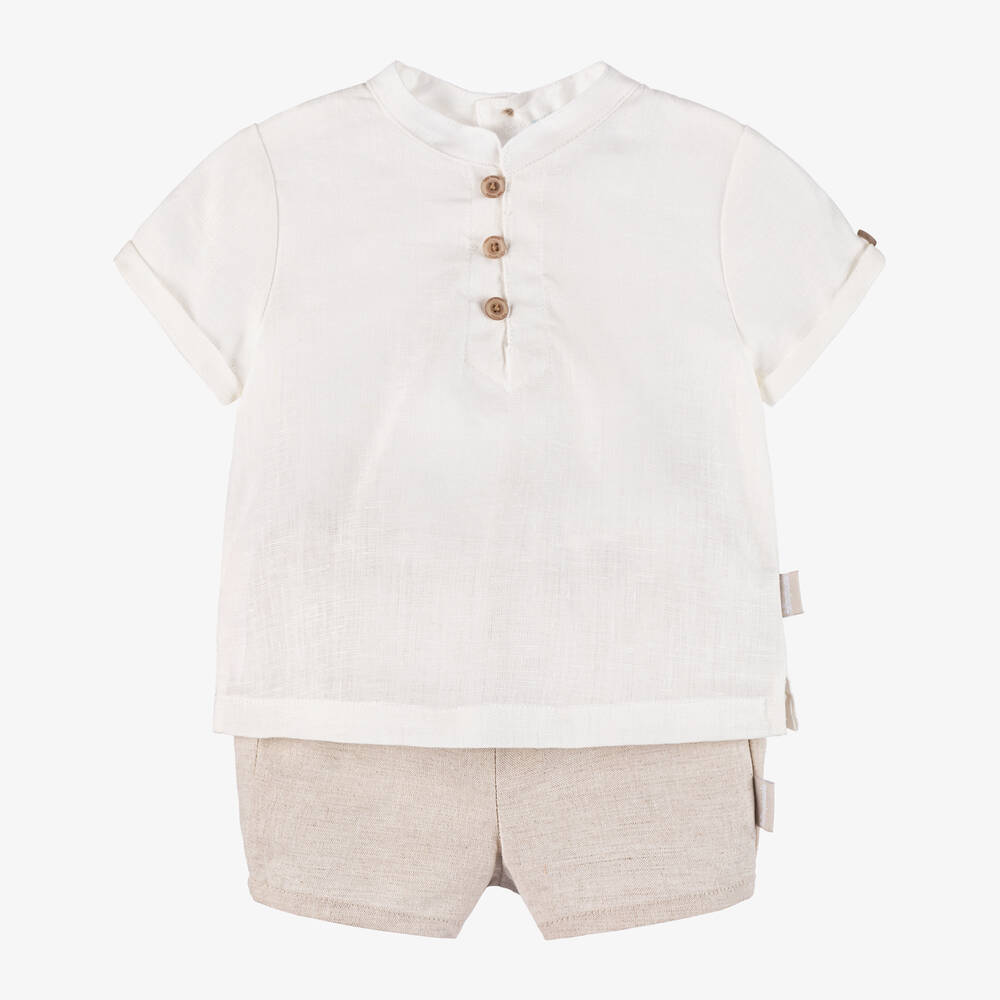 Tutto Piccolo - Boys Beige Cotton & Linen Shorts Set | Childrensalon