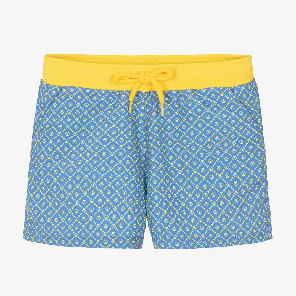 Tutto Piccolo - Boys Blue & Yellow Paw Print Swim Shorts | Childrensalon