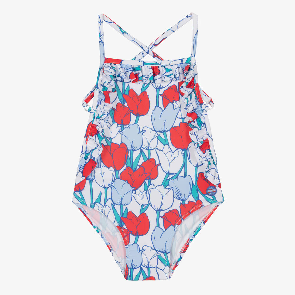 Tutto Piccolo - Girls Red & Blue Tulip Swimsuit | Childrensalon