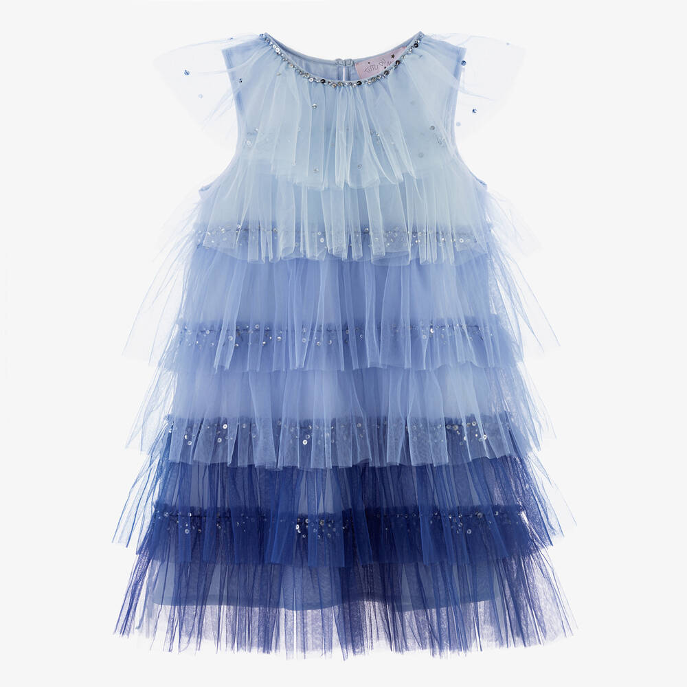 Tutu du Monde - Girls Blue Tiered Ruffle Tulle Dress | Childrensalon