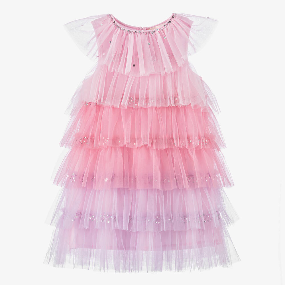 Tutu du Monde - Girls Pink Tiered Ruffle Tulle Dress | Childrensalon