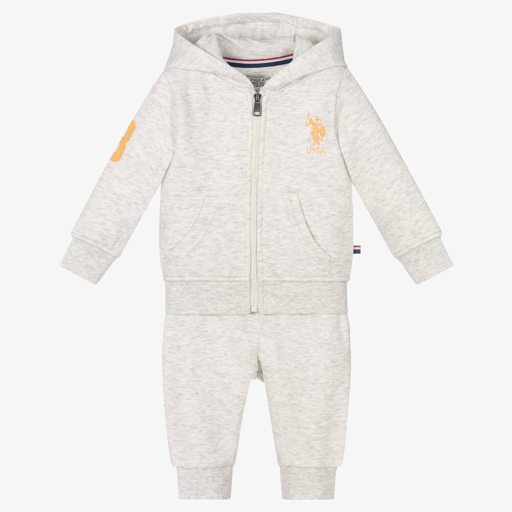 U.S. Polo Assn. - Baby Boys Grey Hooded Tracksuit | Childrensalon Outlet