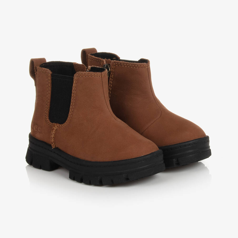 UGG - Braune Chelsea-Lederstiefel mit Zip | Childrensalon