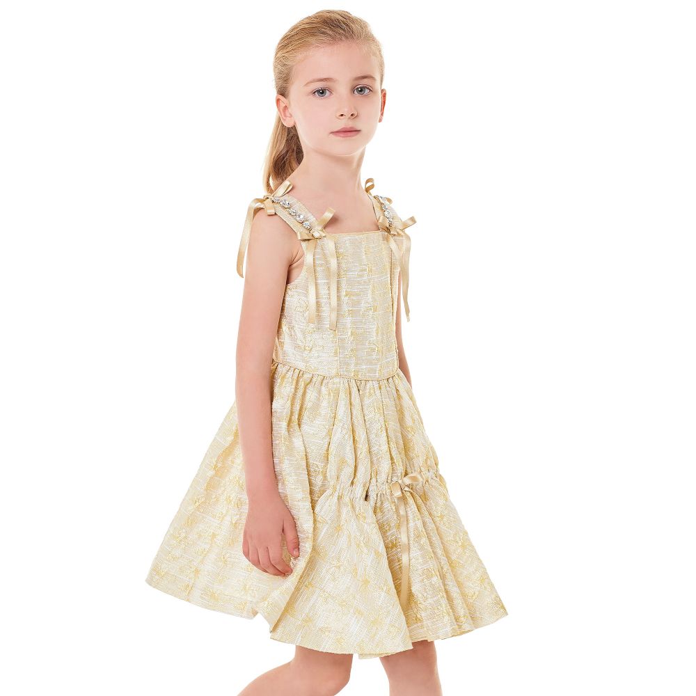 ValMax - Girls Gold Jacquard Dress | Childrensalon Outlet