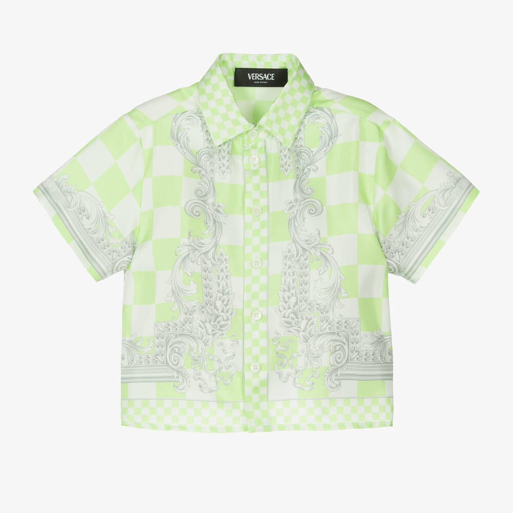 Versace - Baby Boys Green Barocco Silk Shirt | Childrensalon