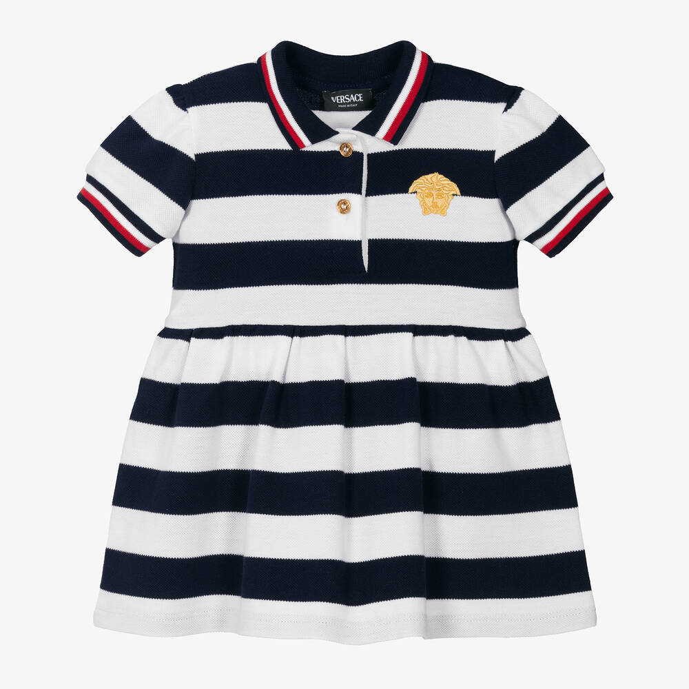 Versace - Baby Girls Blue Stripe Polo Dress | Childrensalon