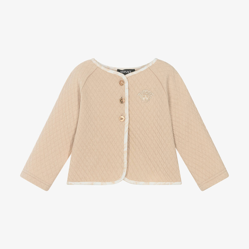 Versace - Beige Quilted Cotton Medusa Baby Cardigan | Childrensalon