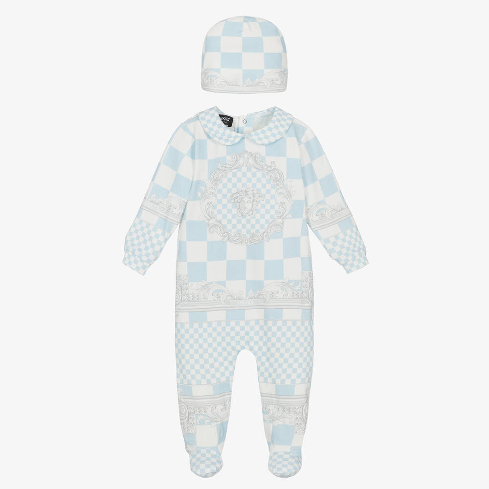 Versace - Blue Cotton Barocco Babysuit Gift Set | Childrensalon