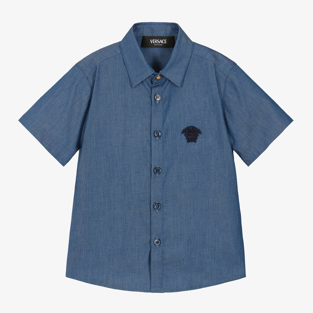 Versace - Boys Blue Chambray Medusa Shirt | Childrensalon