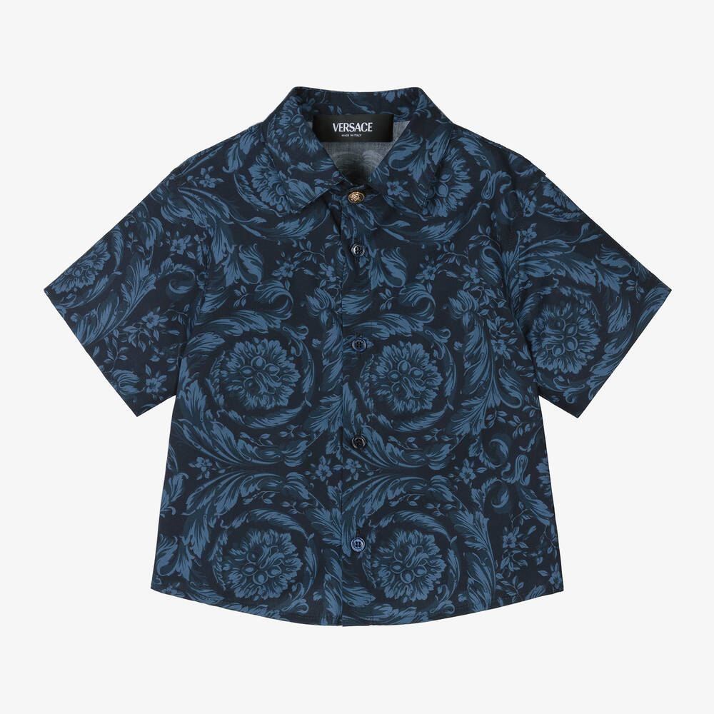 Versace - Chemise bleue en coton Barocco garçon | Childrensalon