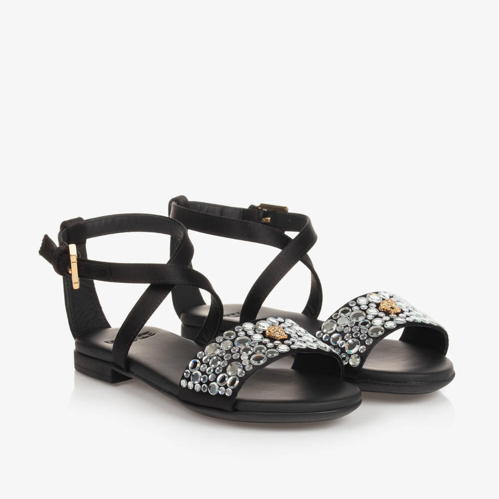 Versace - Girls Black Medusa & Crystal Sandals | Childrensalon