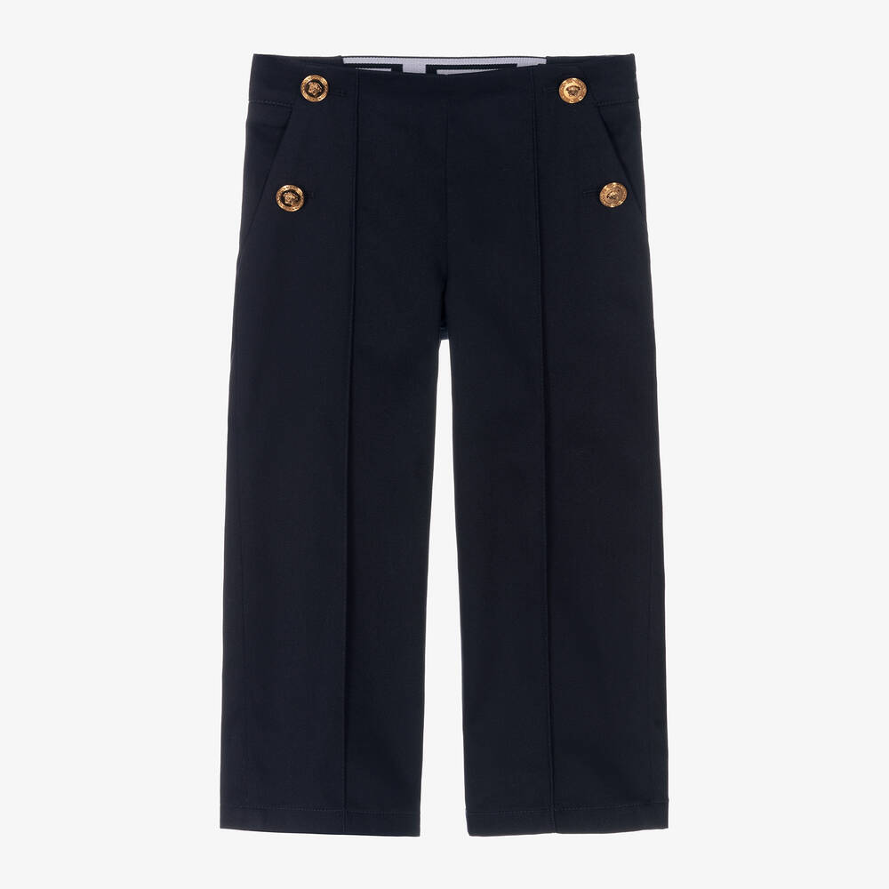 Versace - Girls Blue Cotton Twill Sailor Trousers | Childrensalon