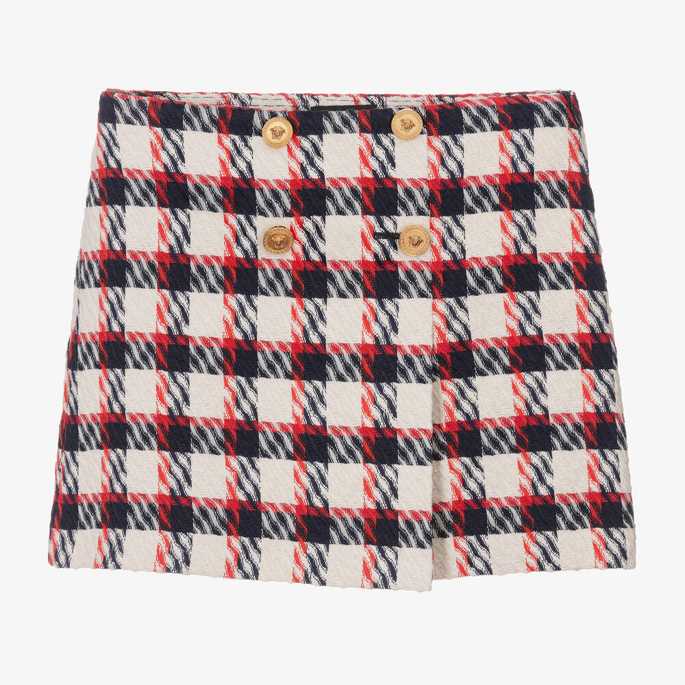 Versace - Girls Blue & Red Tweed Skirt | Childrensalon