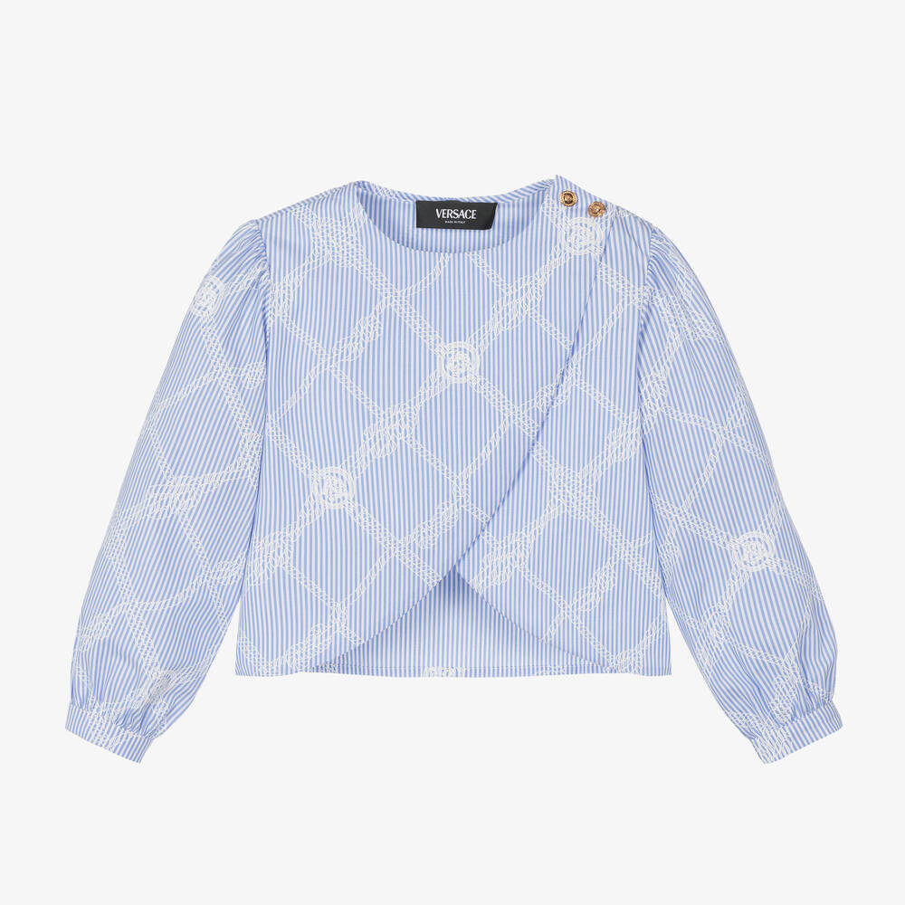 Versace - Girls Blue Stripe Medusa Blouse | Childrensalon