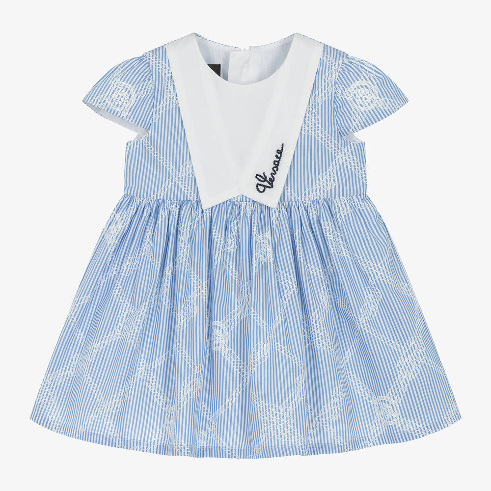 Versace - Girls Blue Striped Cotton Sailor Dress | Childrensalon