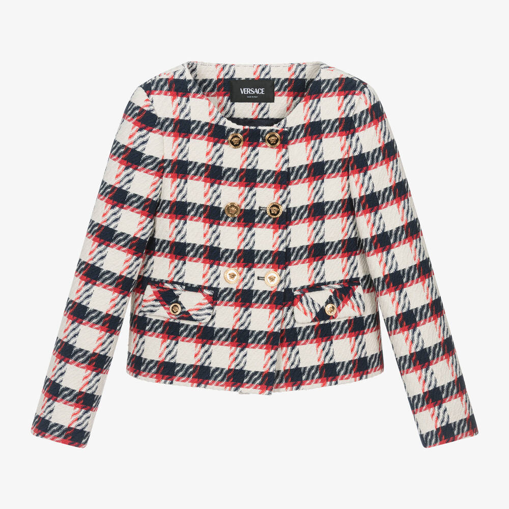 Versace - Girls Ivory Check Tweed Blazer | Childrensalon