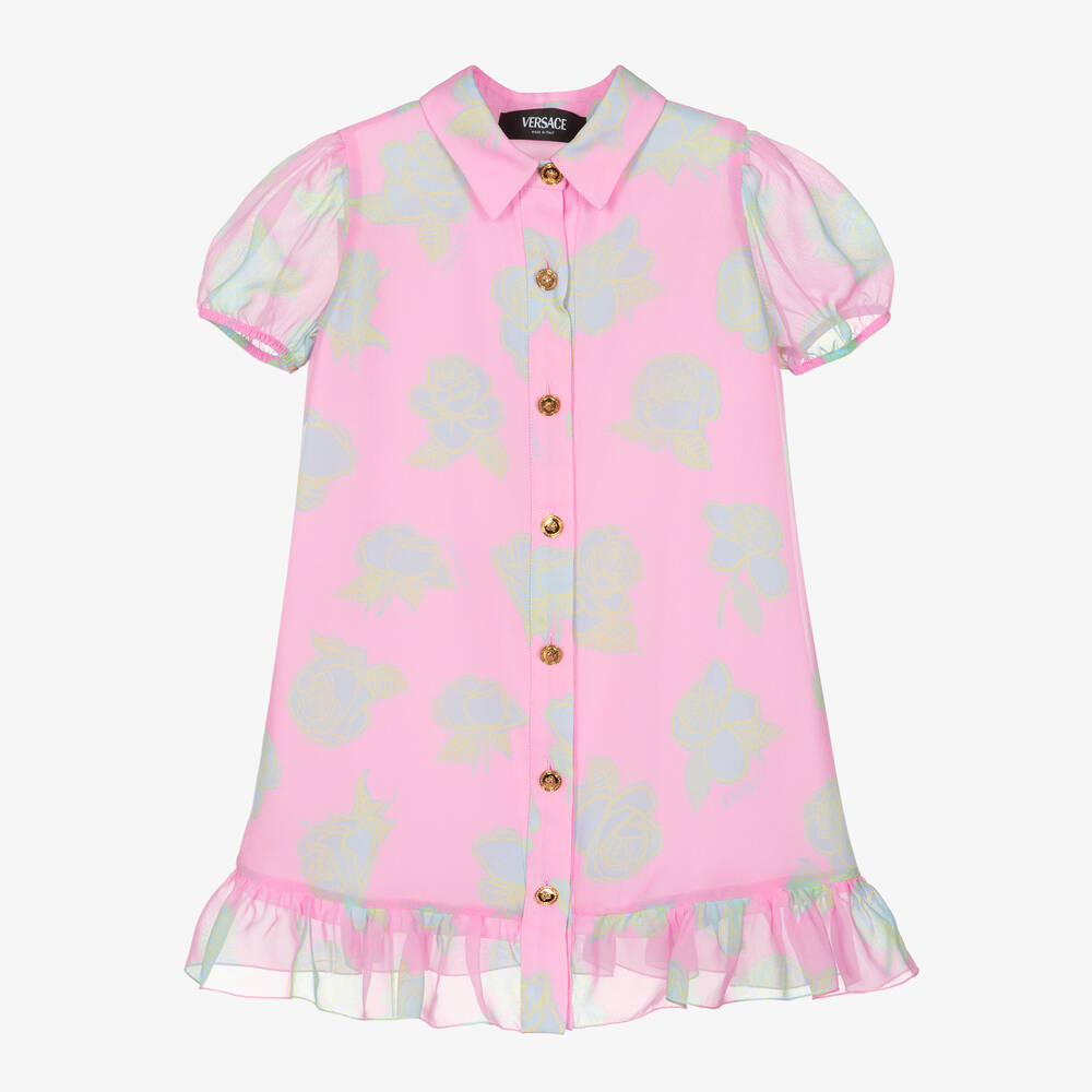 Versace - Girls Pink Rose Silk Dress | Childrensalon