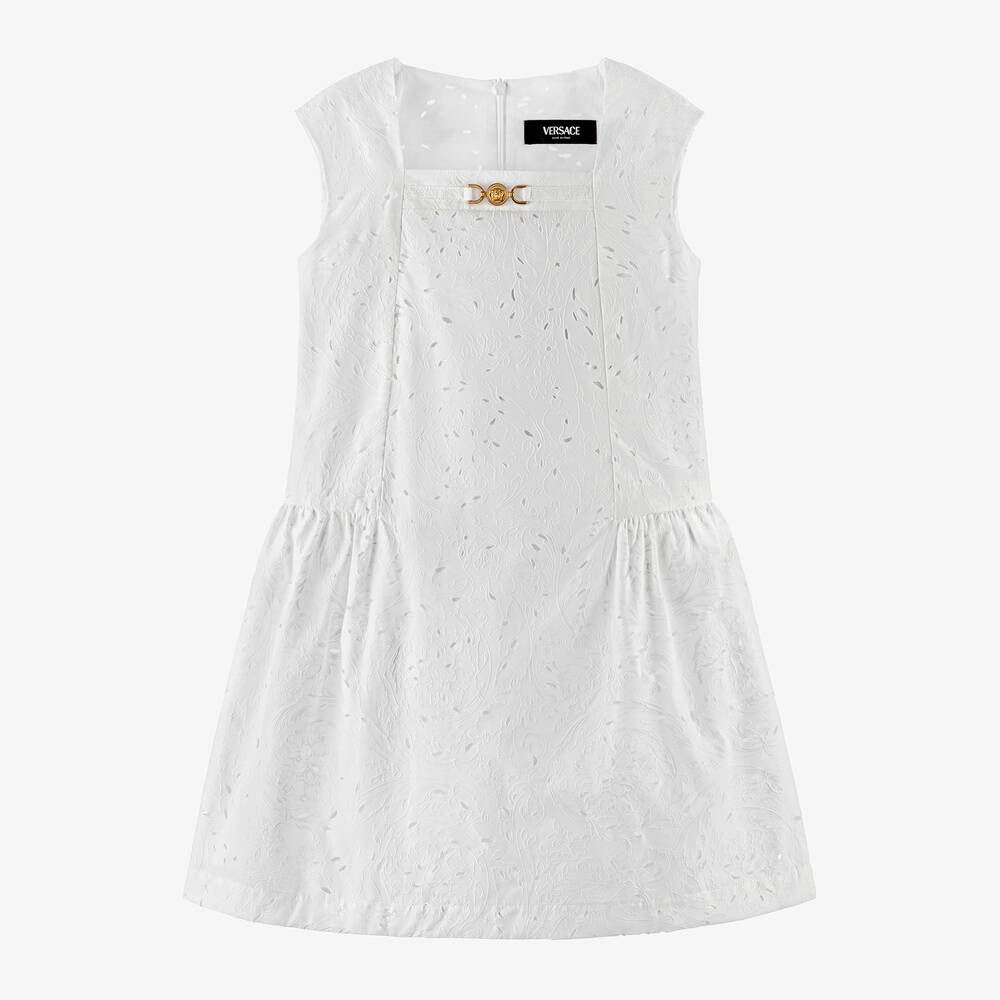 Versace - Girls White Barocco Cotton Dress | Childrensalon