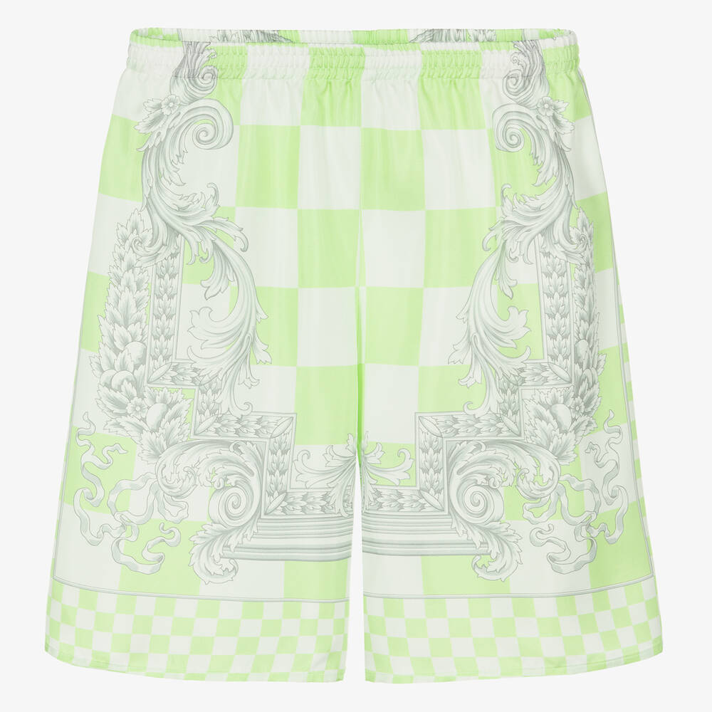 Versace - Teen Boys Green Barocco Silk Shorts | Childrensalon