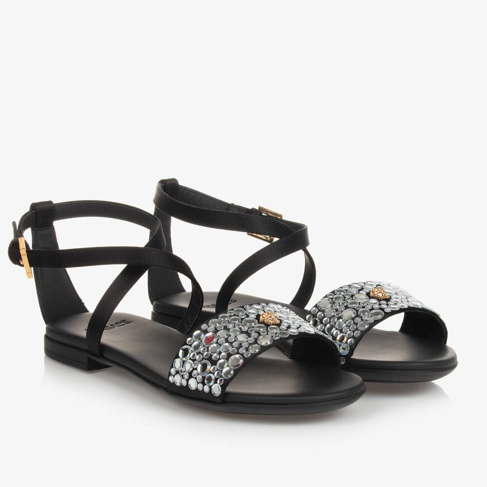 Versace - Teen Girls Black Medusa & Crystal Sandals | Childrensalon