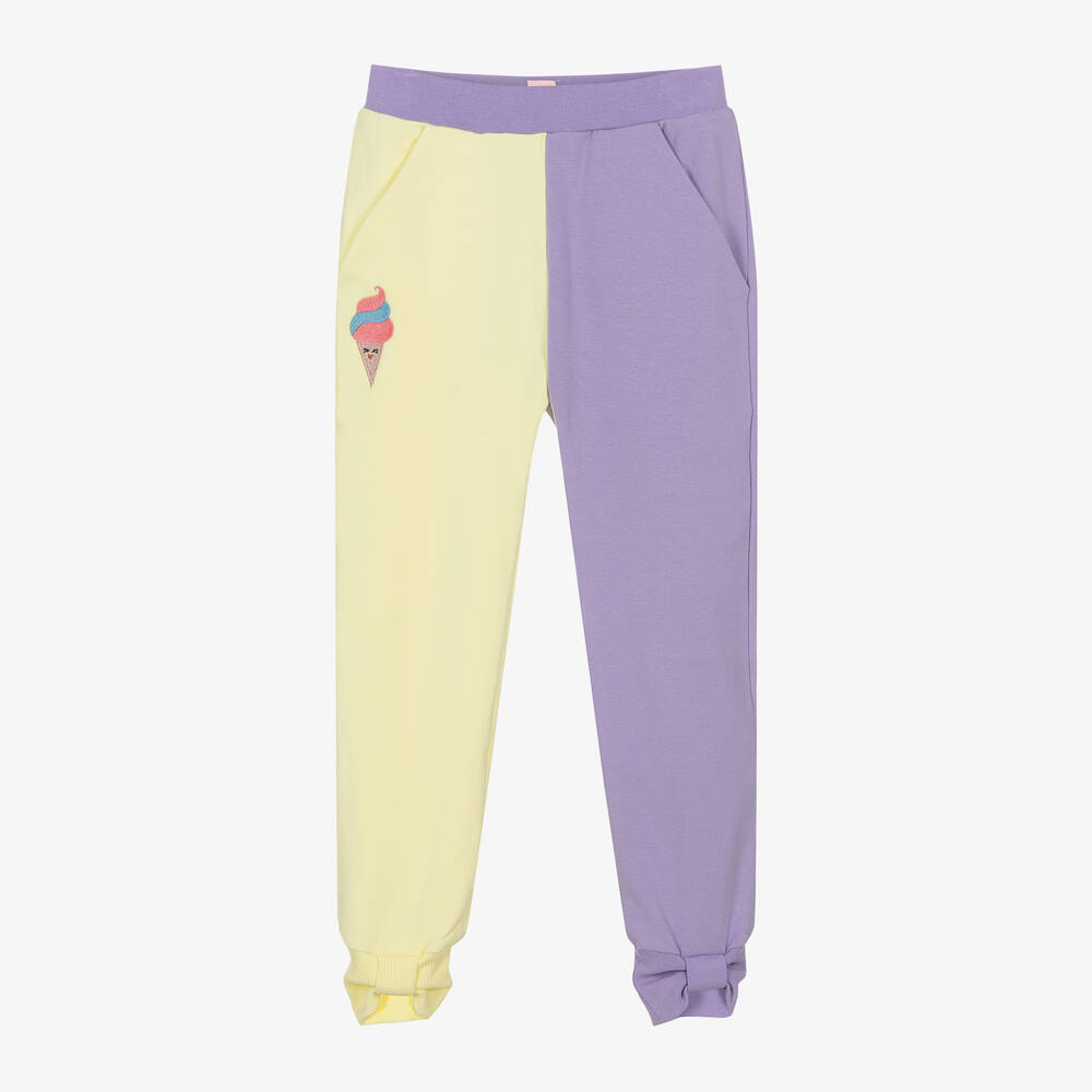 Wauw Capow - Girls Yellow & Purple Cotton Joggers | Childrensalon