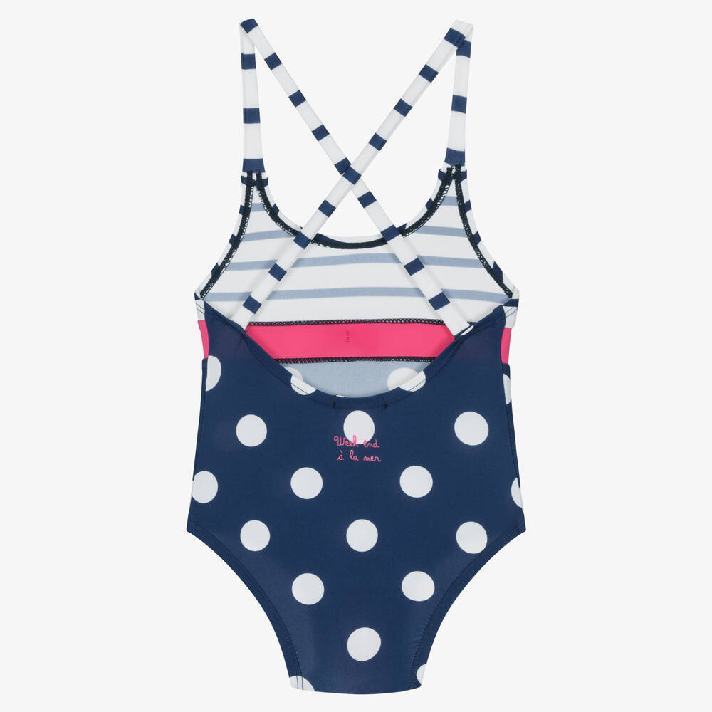 Week-end à la mer - Baby Girls Navy Blue Polka Dot Swimsuit ...