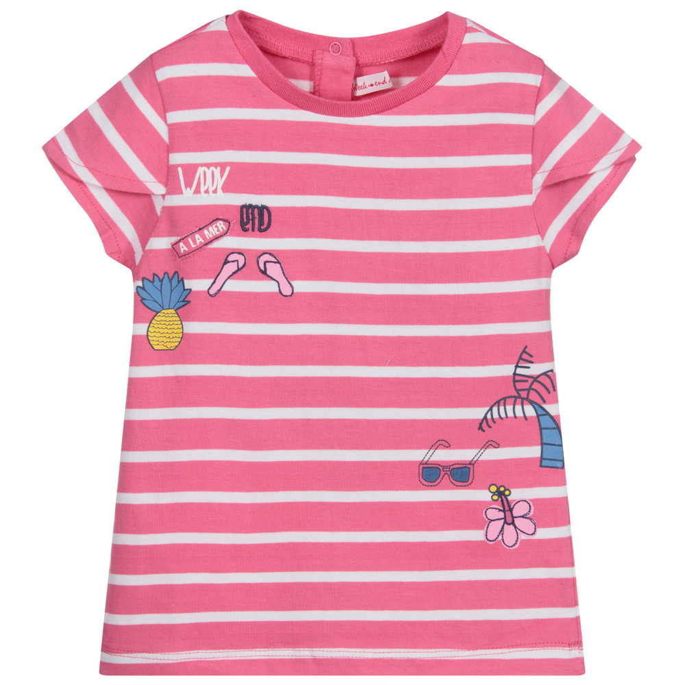 Week-end à la mer - Pink & White Striped T-Shirt | Childrensalon Outlet