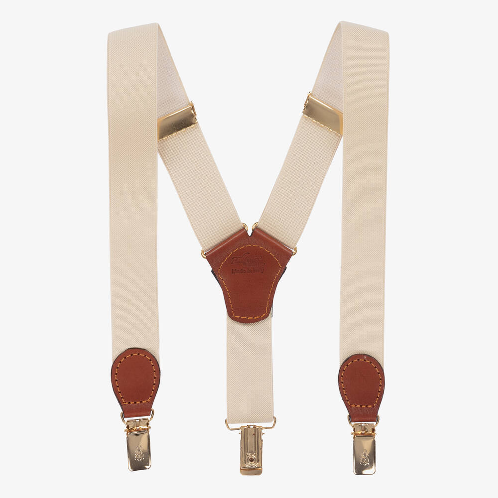 Zaccone - Beige Cotton & Leather Braces | Childrensalon