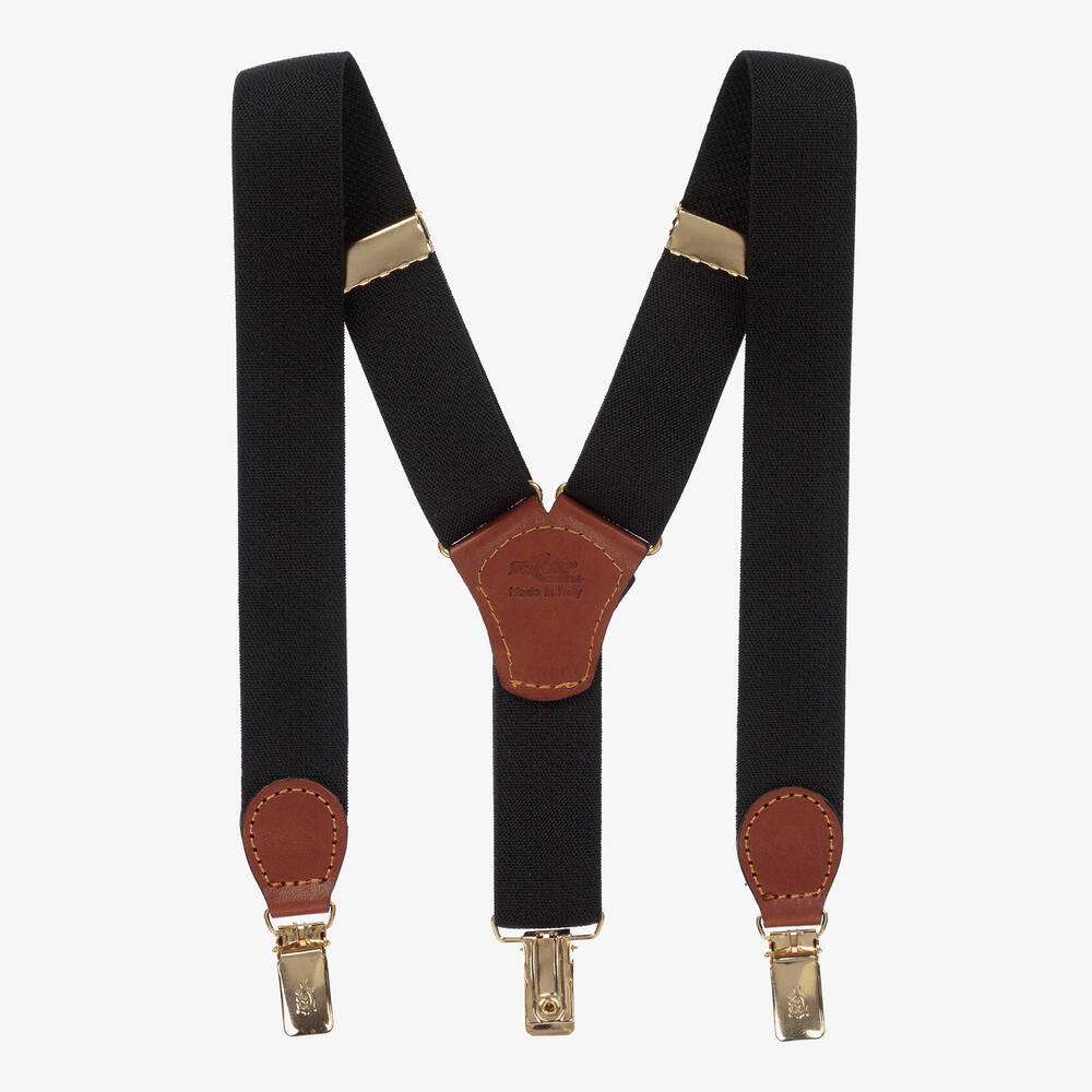 Zaccone - Black Cotton & Leather Braces | Childrensalon