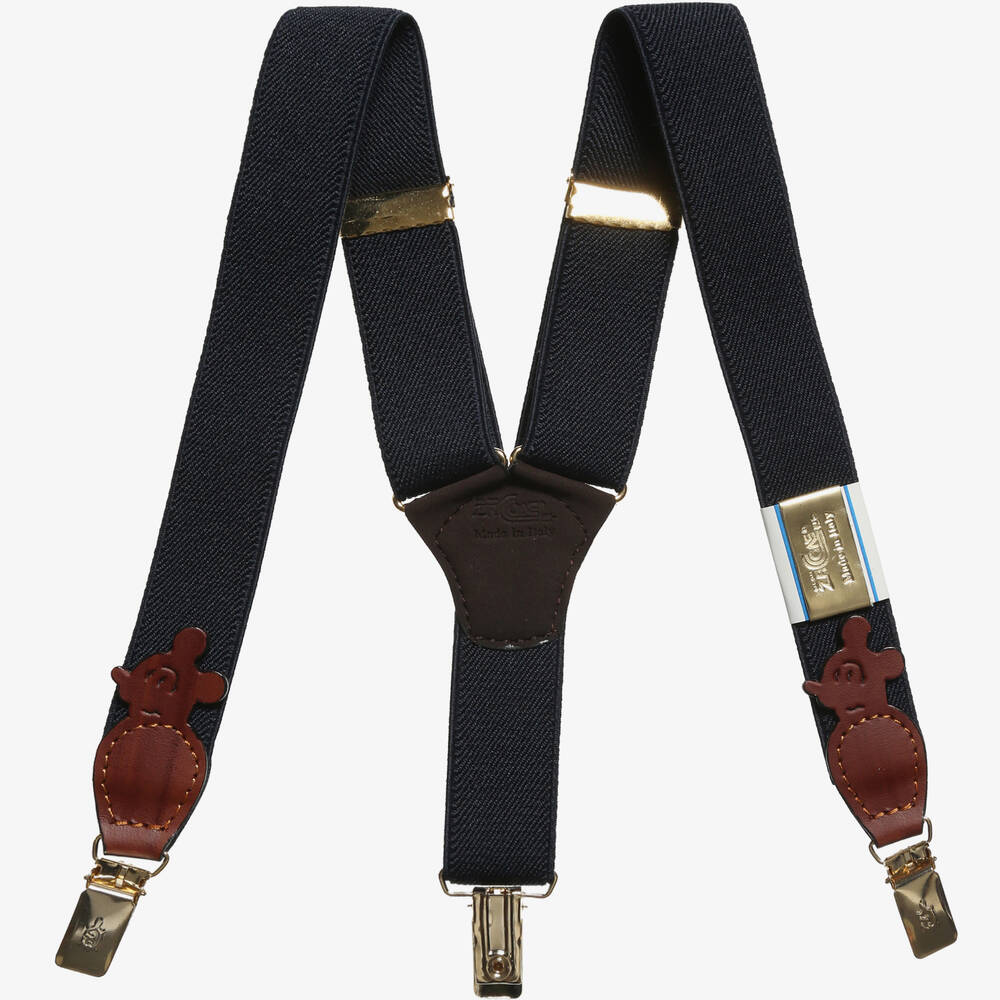 Zaccone - Navy Blue Cotton & Leather Braces | Childrensalon