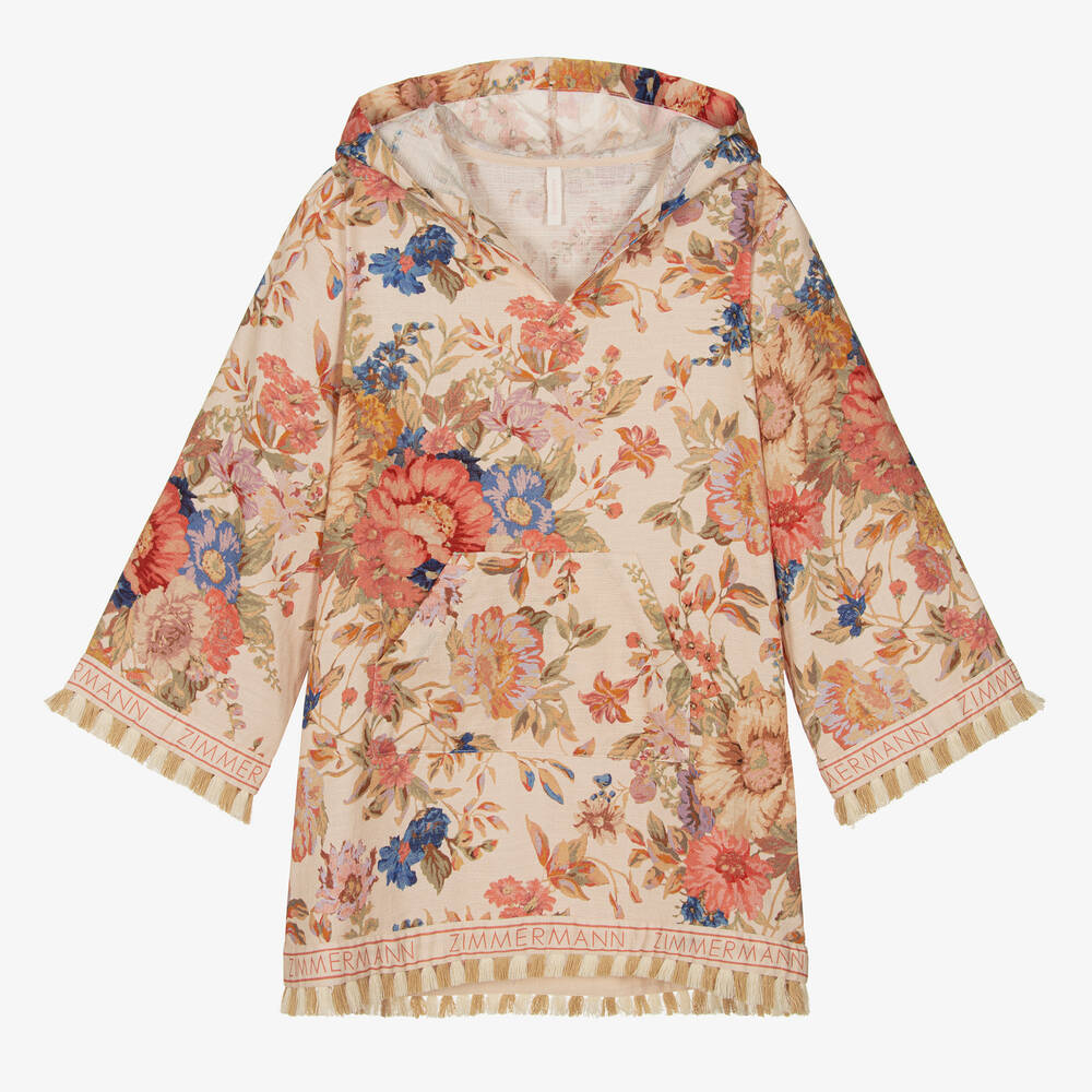 Zimmermann - Teen Girls Pink Cotton Floral Print Beach Kaftan | Childrensalon