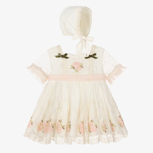 Abuela Tata-Baby Girls Ivory Embroidered Tulle Dress Set | Childrensalon Outlet