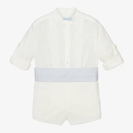 Abuela Tata-Boys Ivory Cotton Shirt & Shorts Set | Childrensalon Outlet