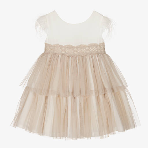 Abuela Tata-Girls Ivory & Beige Tulle Dress | Childrensalon Outlet