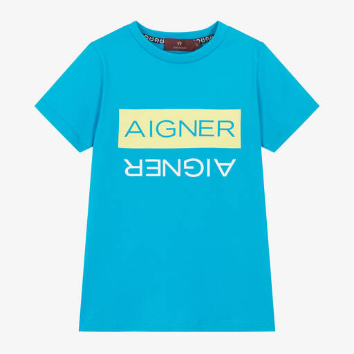 AIGNER-Boys Blue Cotton T-Shirt | Childrensalon Outlet