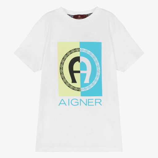 AIGNER-Boys White Cotton T-Shirt | Childrensalon Outlet