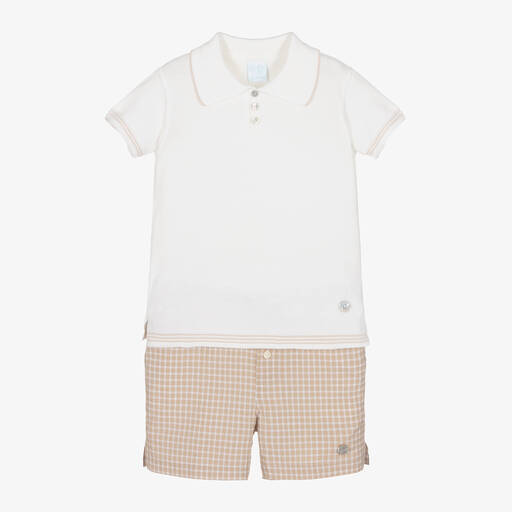 Artesanía Granlei-Boys Ivory & Beige Cotton Shorts Set | Childrensalon Outlet