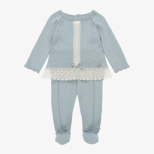 Artesanía Granlei-Girls Blue Knitted Lace 2 Piece Babygrow | Childrensalon Outlet