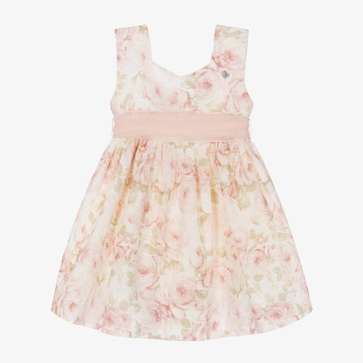 Artesanía Granlei-Girls Pink Floral Cotton & Linen Dress | Childrensalon Outlet